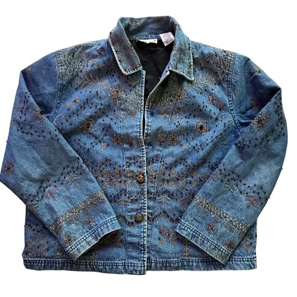 NEW DIRECTIONS x Unique Womens Embroidered & Beaded Denim Jacket. l Size Large - Picture 1 of 8